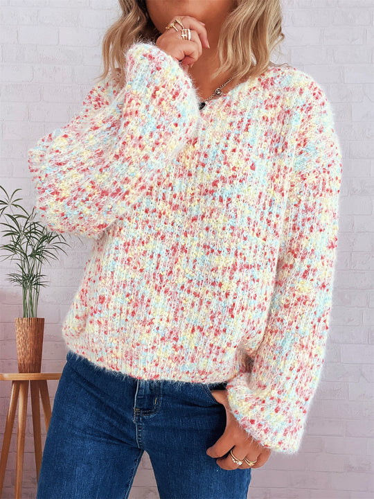 Damen komfortabler Strickpullover mit buntem Strukturmuster und weit geschnittenen Ärmeln R&B