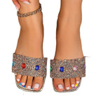 Damen glamouröse Pantoletten mit glitzerndem Riemen und bunten Kristalle R&B