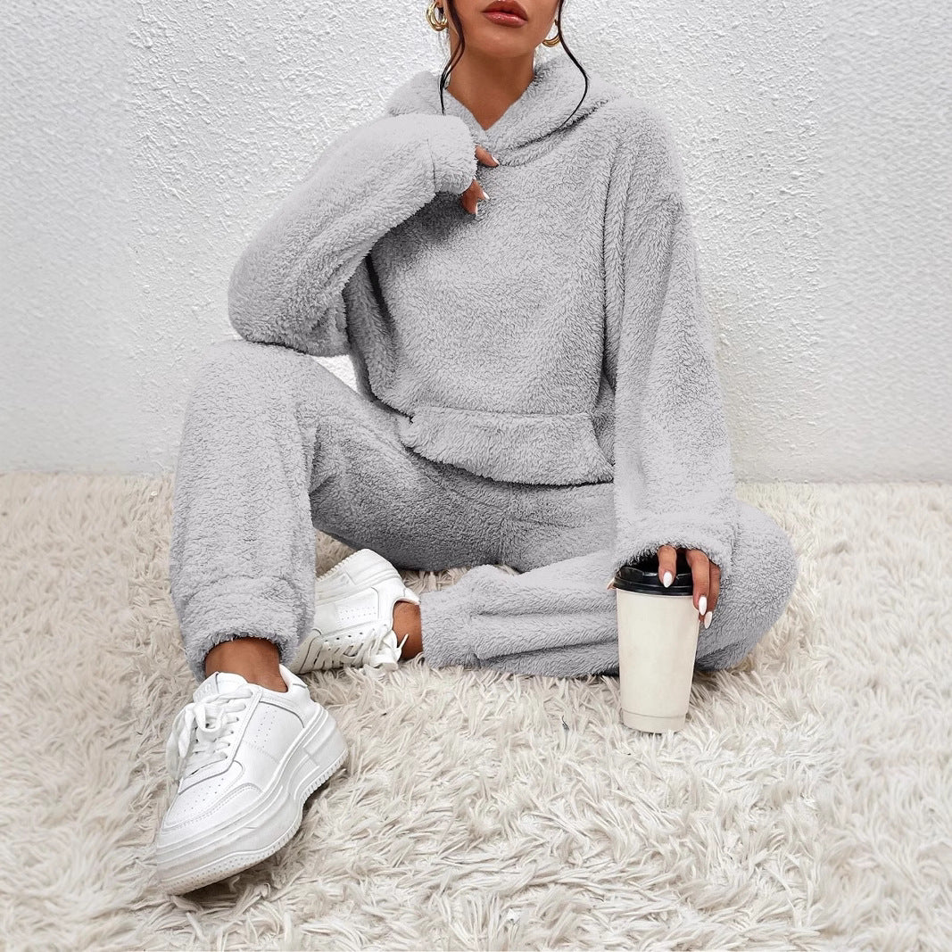 Damen Fleece-Loungewear-Set mit Kapuze und Taschen R&B