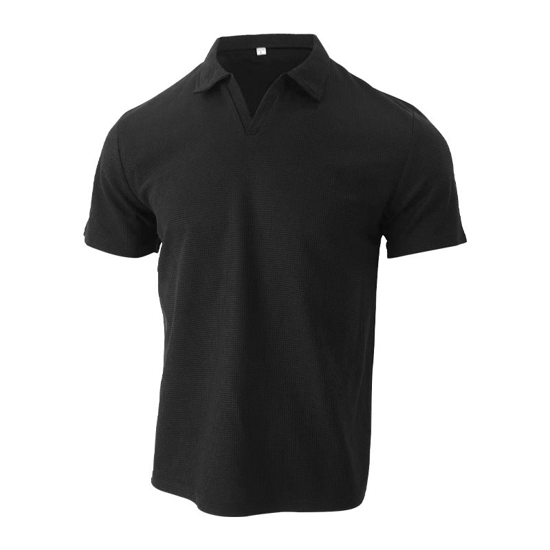 Herren Kurzarm-Henley-Shirt mit strukturierter Oberfläche R&B