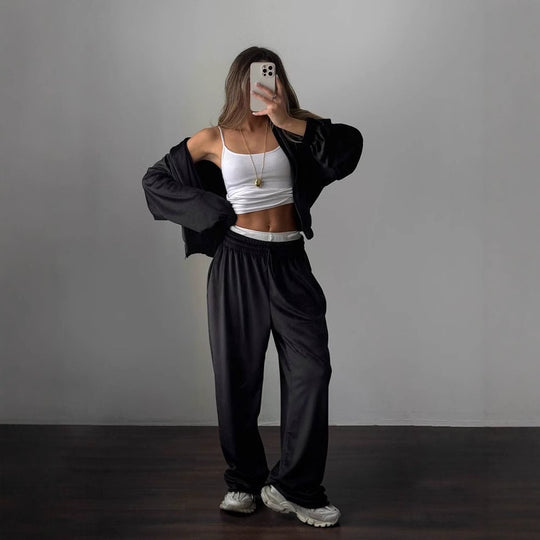 Damen sportliches Lounge-Set aus weichem Fleece mit lockerem Schnitt R&B