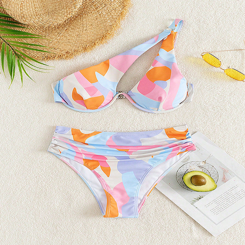 Damen Designer-Bikini mit asymmetrischem Oberteil und hohem Bund