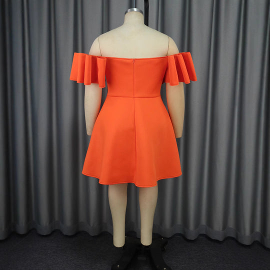 Damen Off-Shoulder Kleid mit Volantärmeln und asymmetrischem Saum R&B
