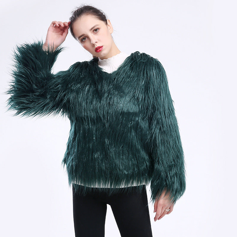Damen Kuschelweicher Kunstfell-Mantel mit offenem Schnitt und langen Ärmeln R&B