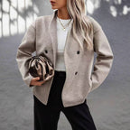 Damen Modische Wolljacke im eleganten Look mit doppelter Knopfreihe R&B