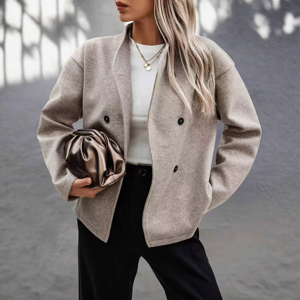 Damen Modische Wolljacke im eleganten Look mit doppelter Knopfreihe R&B