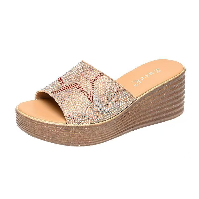 Damen Wedge-Pantoletten mit funkelndem Strass und rutschfester Sohle R&B