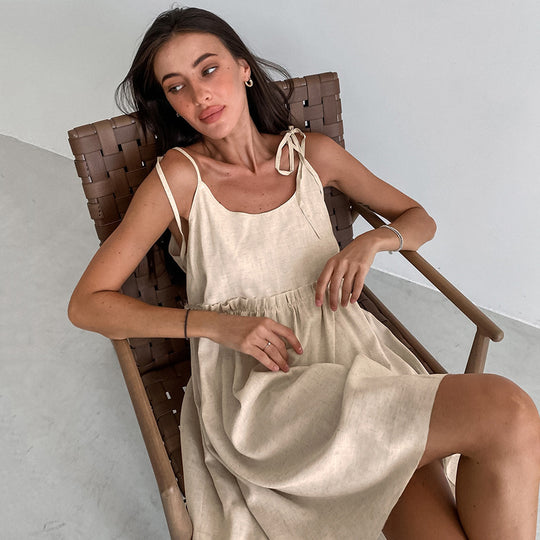 Damen luftiges Sommerkleid mit verstellbaren Trägern und elastischem Bund R&B
