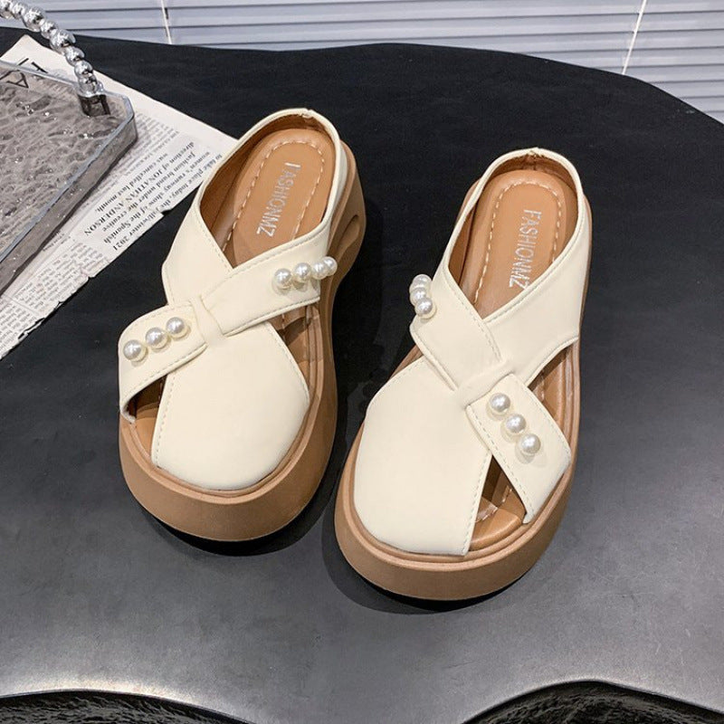 Damen Modische Plateau-Sandalen mit Perlenschmuck R&B