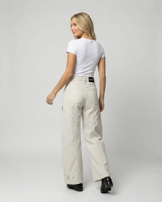 Damen Utility-Palazzohose mit hoher Bundpassform aufgesetzten Klappentaschen und verstellbarem Saum R&B