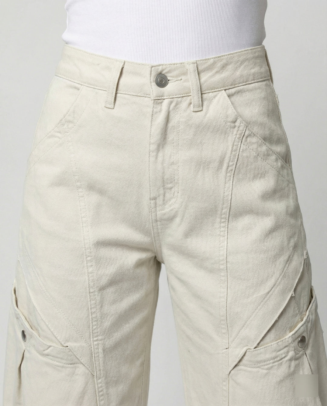 Damen Utility-Palazzohose mit hoher Bundpassform aufgesetzten Klappentaschen und verstellbarem Saum R&B