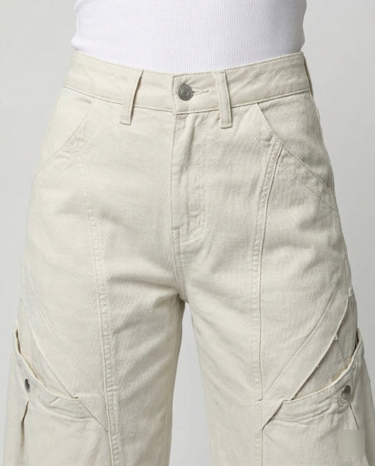 Damen Utility-Palazzohose mit hoher Bundpassform aufgesetzten Klappentaschen und verstellbarem Saum R&B