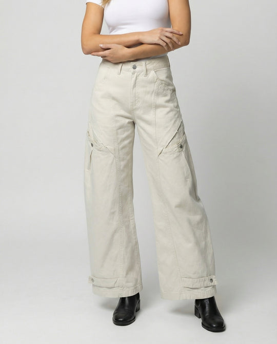 Damen Utility-Palazzohose mit hoher Bundpassform aufgesetzten Klappentaschen und verstellbarem Saum R&B