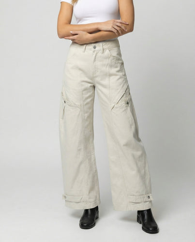 Damen Utility-Palazzohose mit hoher Bundpassform aufgesetzten Klappentaschen und verstellbarem Saum R&B