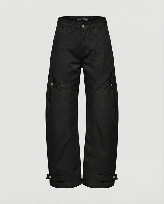Damen Utility-Palazzohose mit hoher Bundpassform aufgesetzten Klappentaschen und verstellbarem Saum R&B