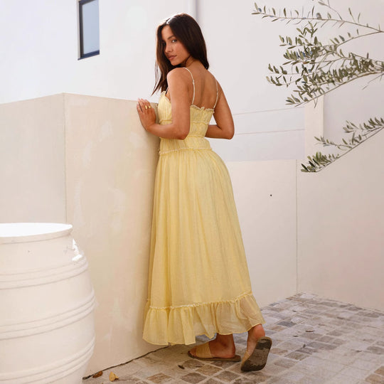 Damen Maxikleid mit Rüschendetails und verstellbaren Trägern R&B