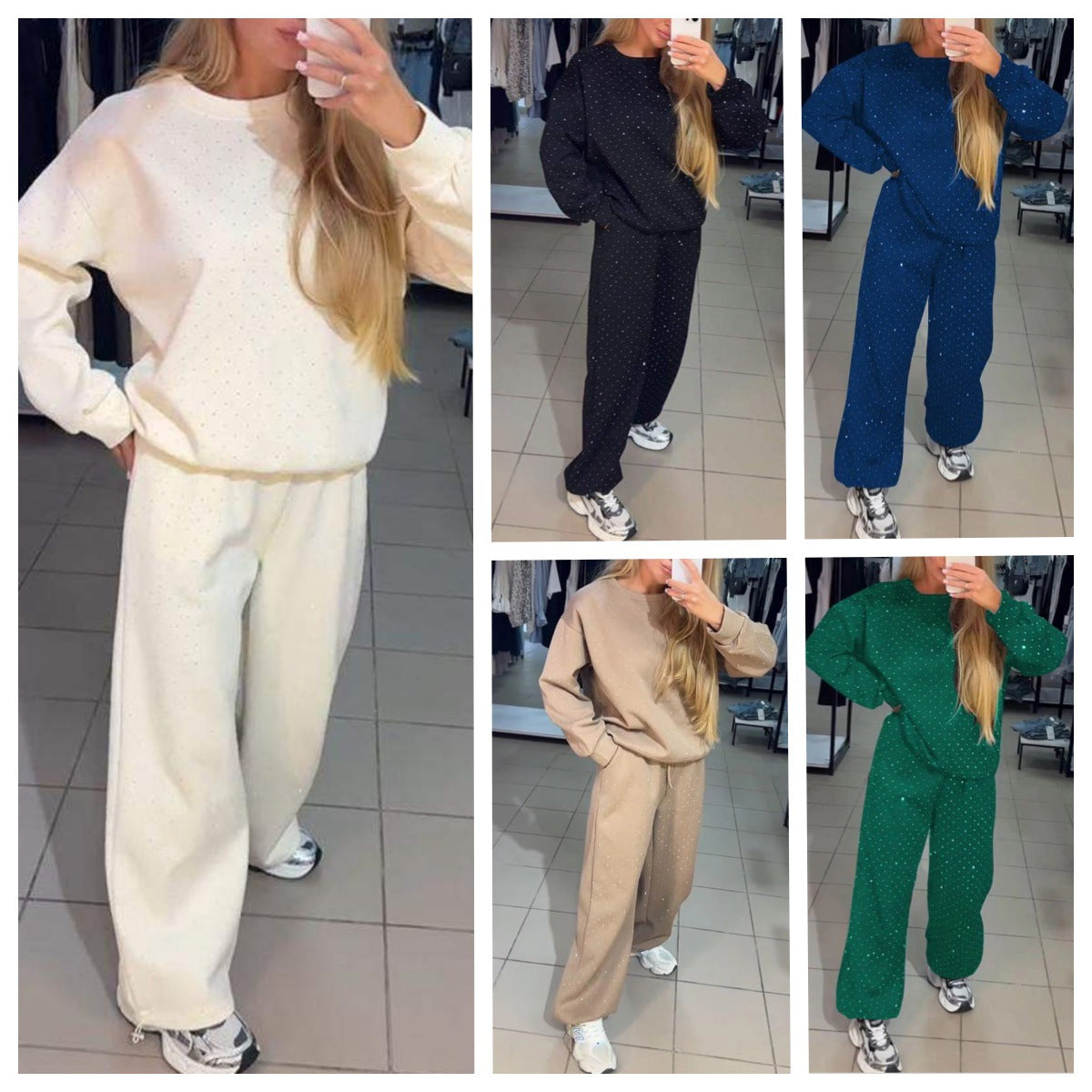 Damen Sportliches Zweiteiliges Freizeitset mit Glitzerakzenten R&B