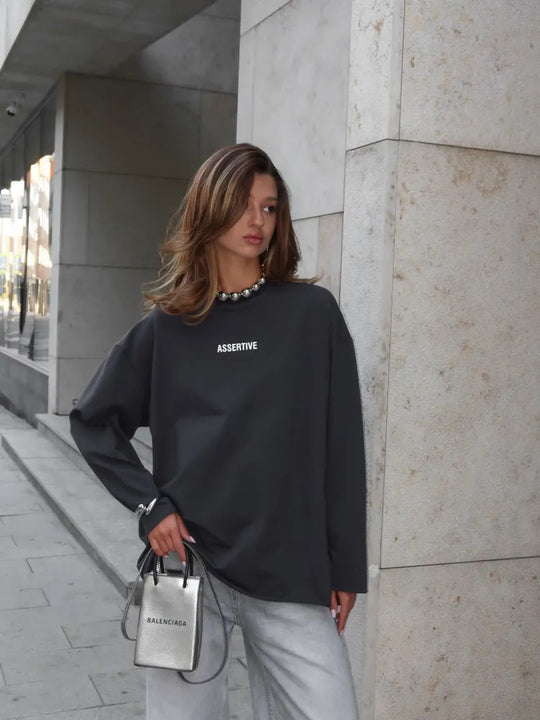 Damen lässiges Sweatshirt mit modernem Schriftzug und Oversize-Schnitt R&B