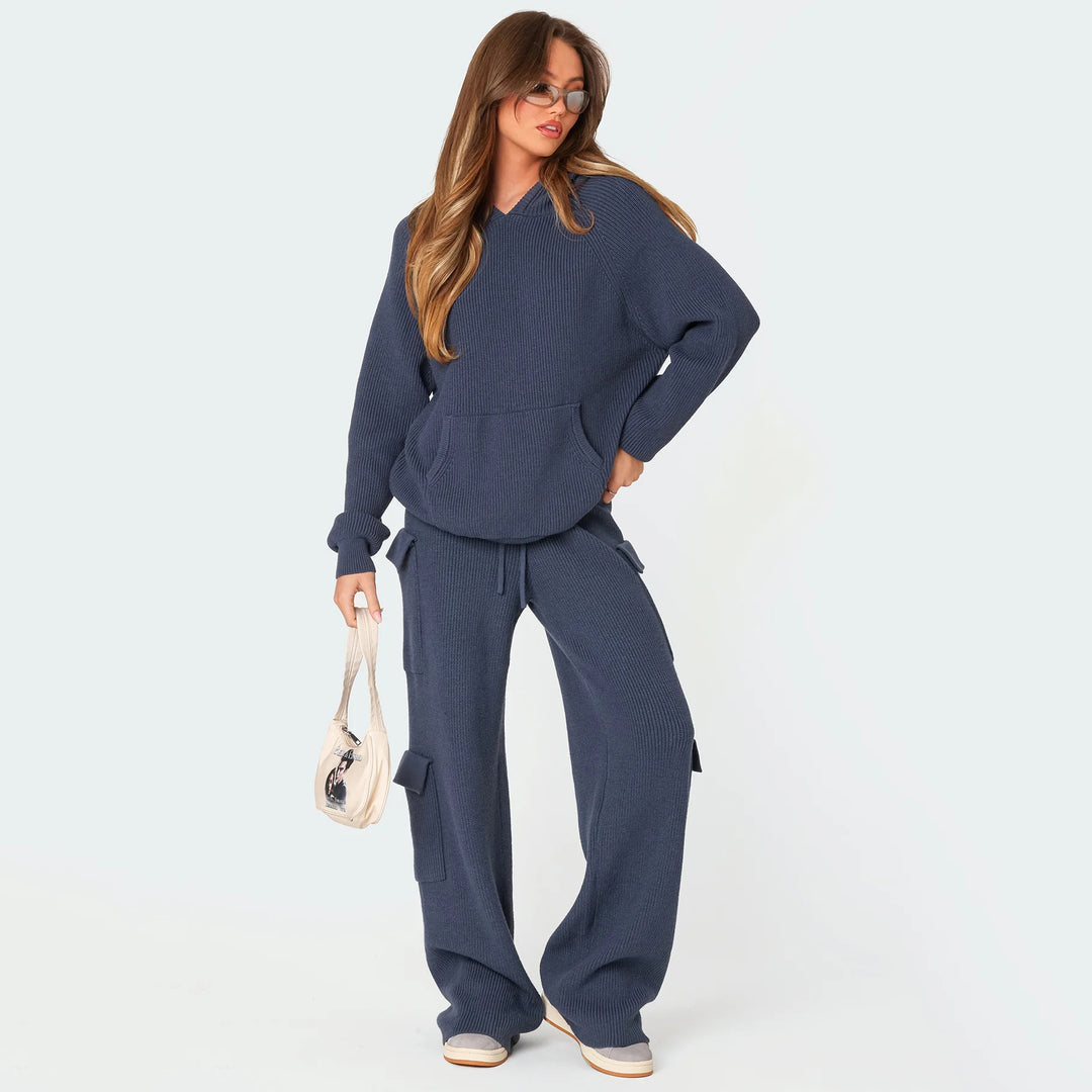 Damen gemütlicher Sweat-Hoodie aus strukturiertem Material mit Kängurutasche R&B