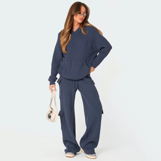 Damen gemütlicher Sweat-Hoodie aus strukturiertem Material mit Kängurutasche R&B