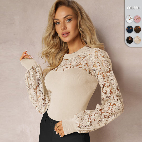 Damen Strickoberteil mit eleganten Häkelelementen R&B