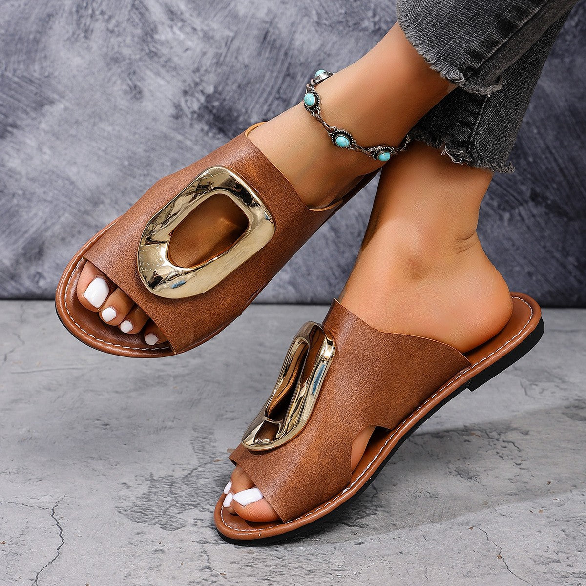 Damen modische Pantoletten mit eleganter Schnallen-Detail R&B