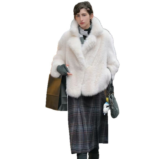 Damen kuschelige Oversize-Jacke mit auffälligem Kragen R&B
