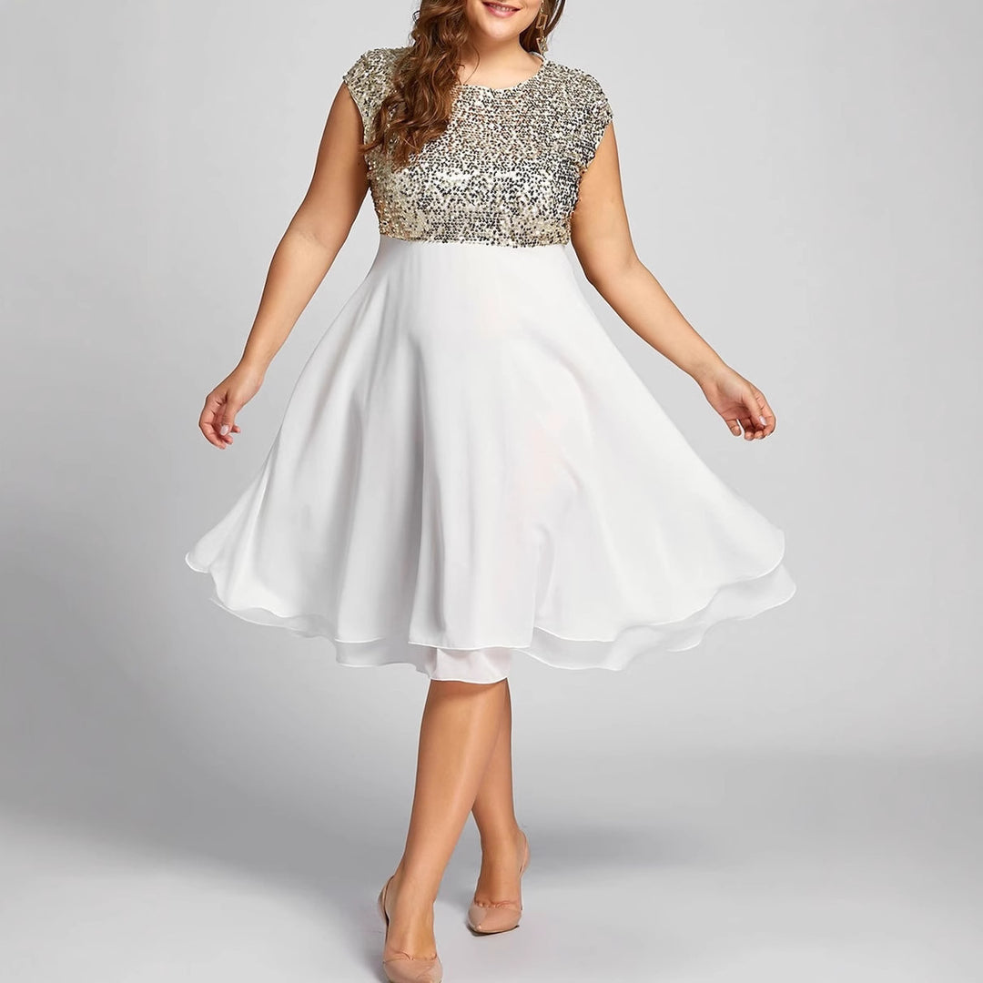 Damen Elegantes Cocktailkleid mit schimmerndem Oberteil und schwingendem Rock R&B