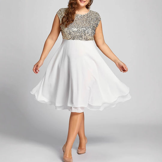 Damen Elegantes Cocktailkleid mit schimmerndem Oberteil und schwingendem Rock R&B