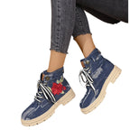 Damen Modische Schnürstiefeletten mit floralem Stickmuster und rutschfester Sohle R&B