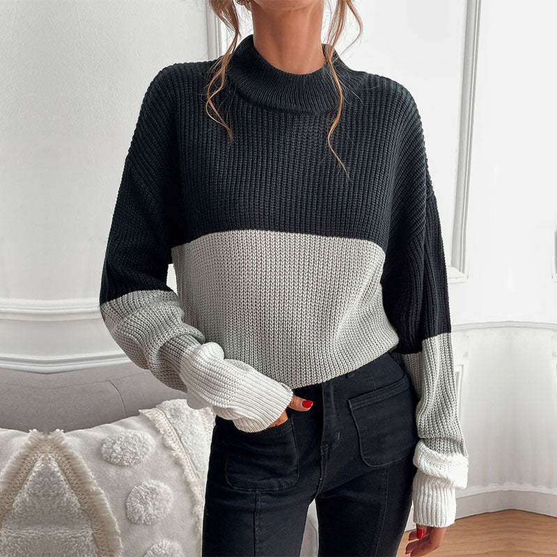 Damen modischer Strickpullover mit kontrastierenden Farbstreifen R&B