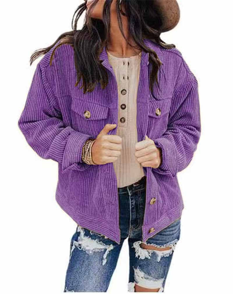 Damen lässige Kordjacke im Oversized-Schnitt mit Knopfdetails R&B