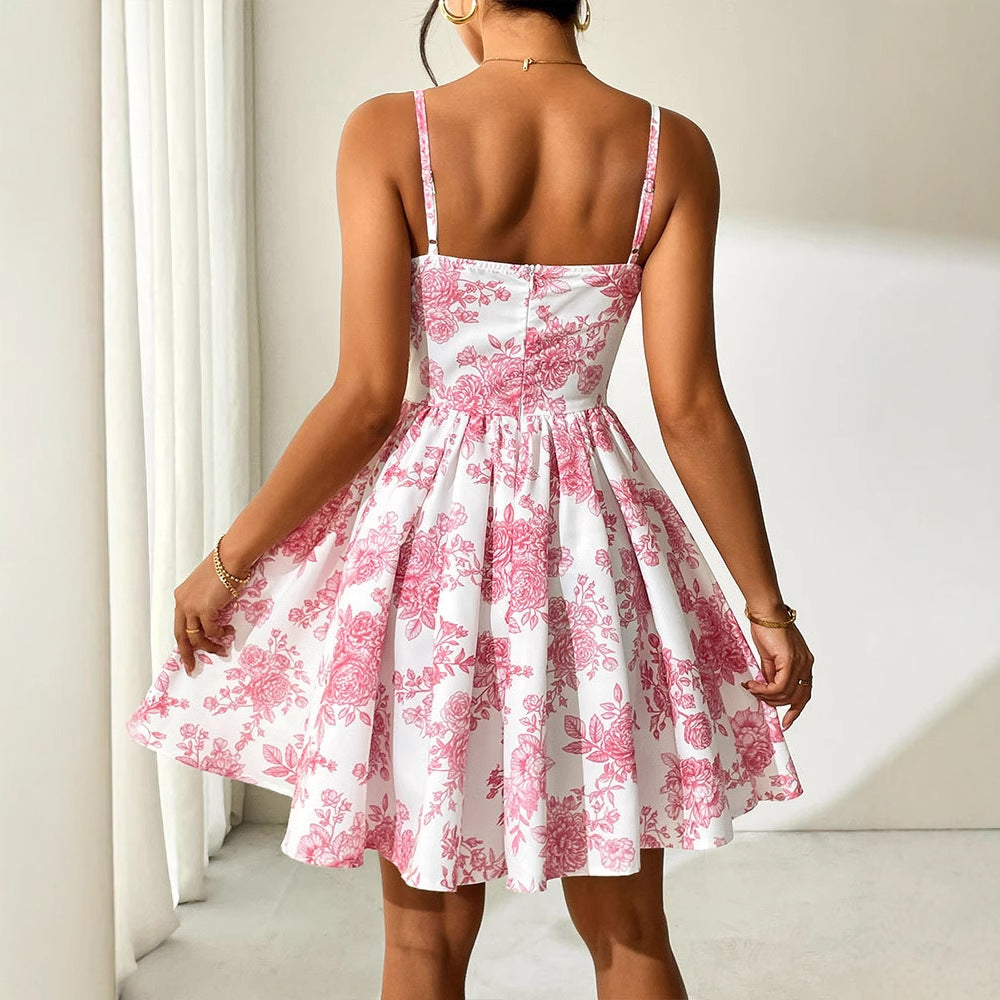 Damen Blumenkleid mit Korsett-Oberteil und schwingendem Rock R&B