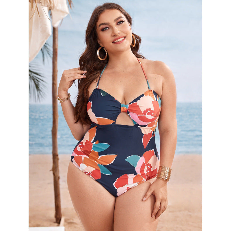 Damen Einteiler Badeanzug mit floralem Cut-Out und verstellbaren Trägern R&B