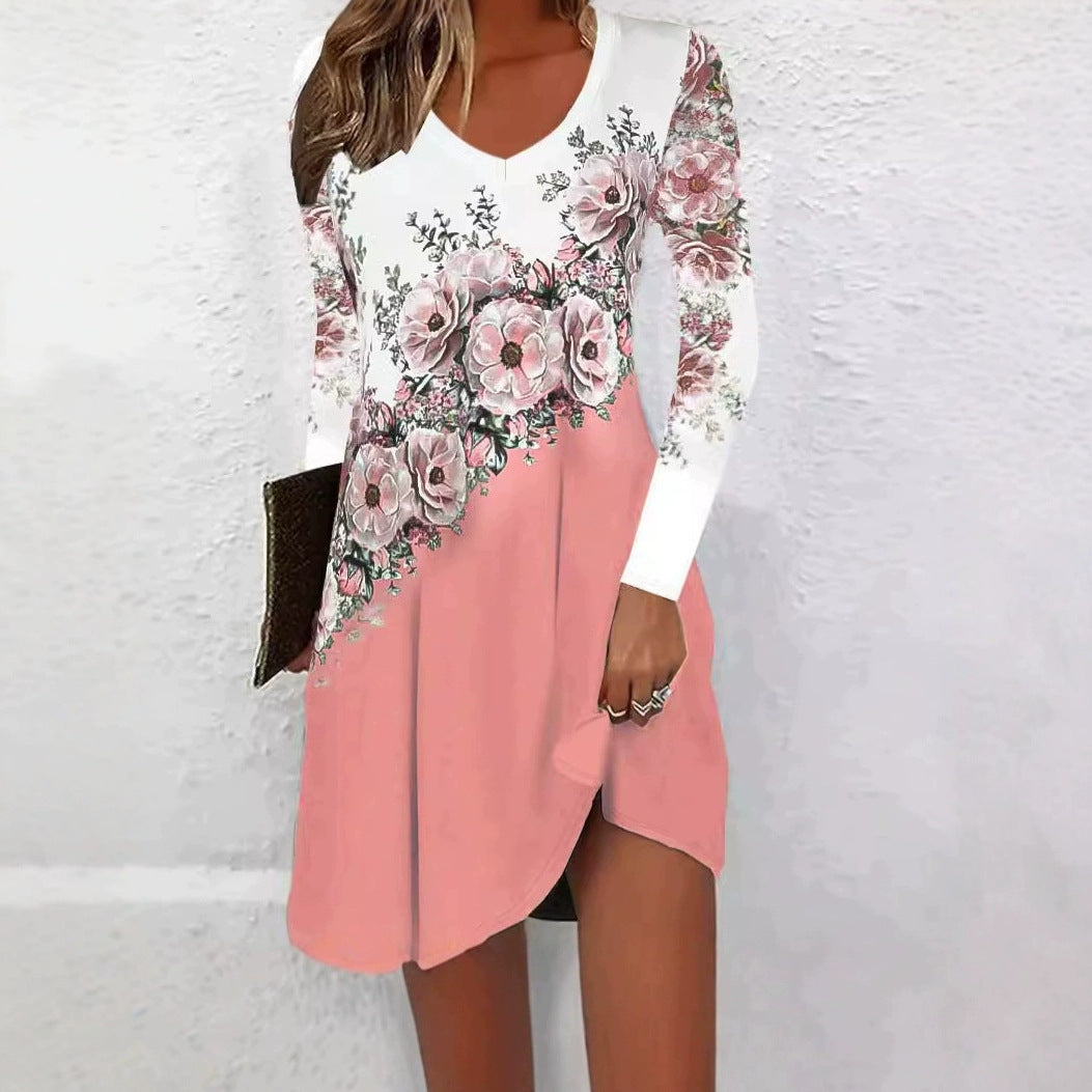 Damen elegantes Wickelkleid mit floralem Design und schickem V-Ausschnitt R&B