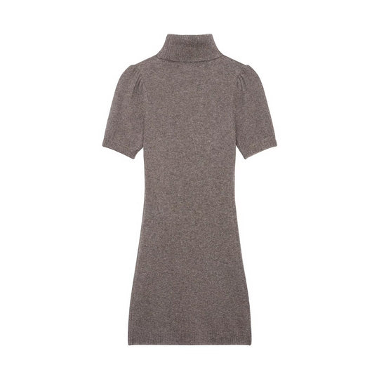 Damen Strickkleid mit kurzem Arm und hochgeschlossenem Kragen R&B