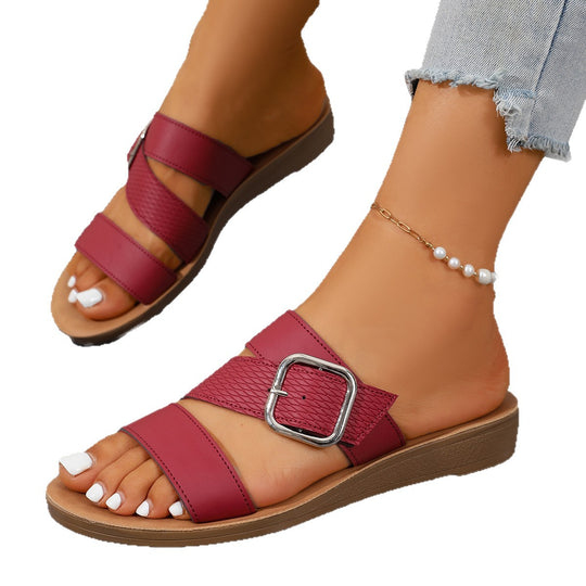 Damen Komfortable Riemchen-Sandalen mit dekorativem Schnallenverschluss R&B