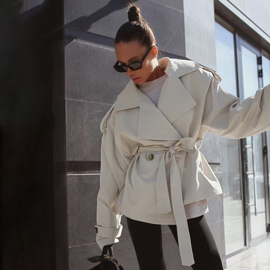 Damen modische Trenchjacke mit Gürteldesign und lässigem Schnitt R&B