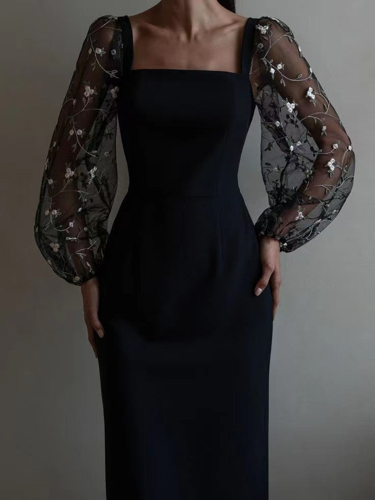 Damen Kleid mit romantischen transparenten Puffärmeln R&B