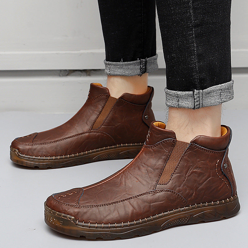 Herren Bequeme Lederhalbstiefel mit elastischem Einschlupfdesign R&B