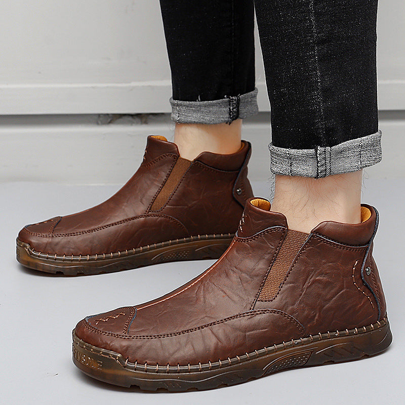 Herren Bequeme Lederhalbstiefel mit elastischem Einschlupfdesign R&B