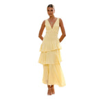 Damen Elegantes Maxikleid mit voluminösen Rüschen und tiefem V-Ausschnitt R&B