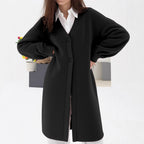 Damen gemütlicher Strickcardigan mit V-Ausschnitt und modischem Knopfverschluss R&B