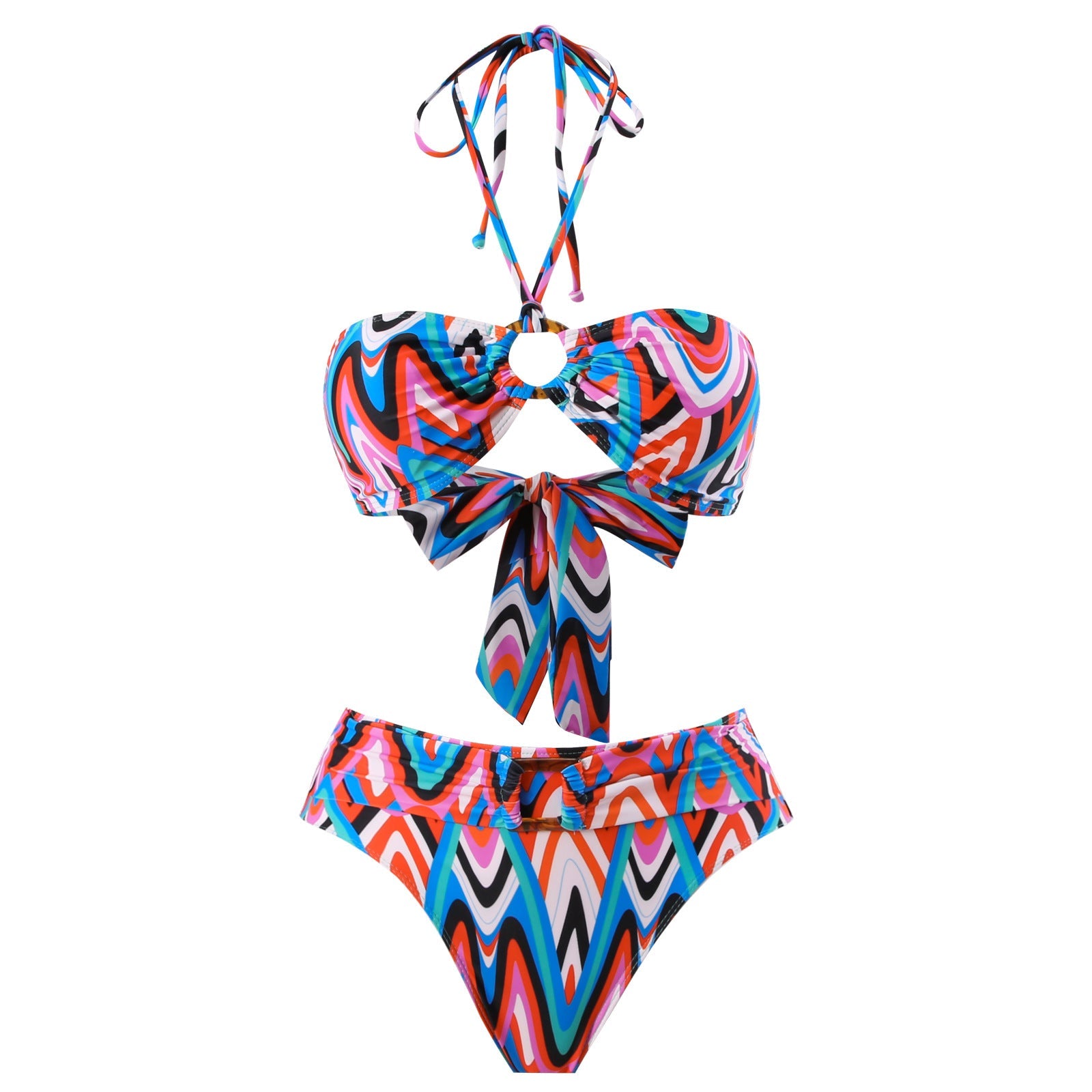 Damen Bikini-Set mit trendigem Wickelrock und faszinierendem Muster R&B