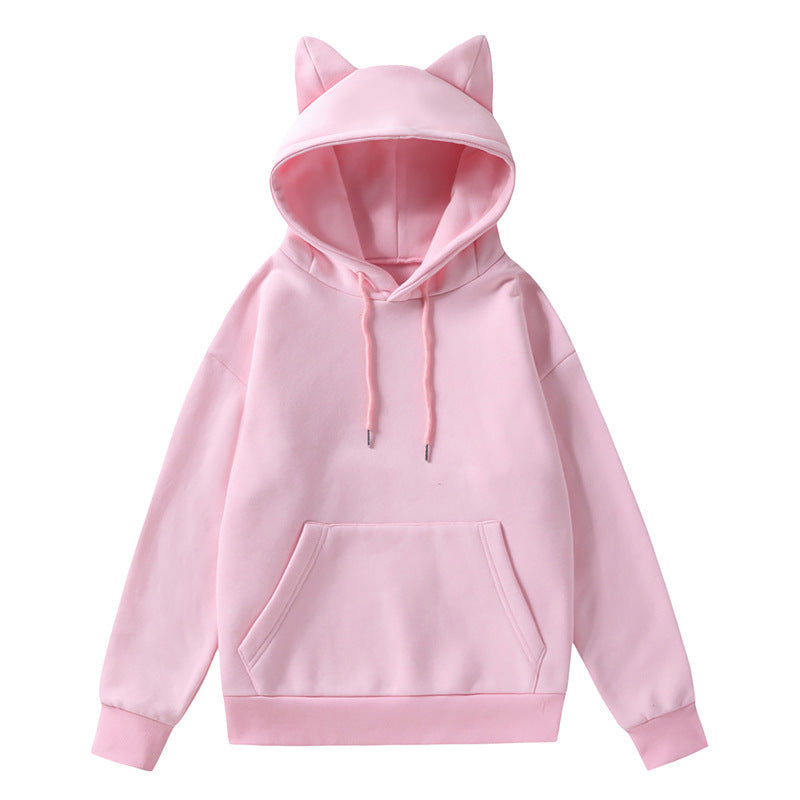 Damen Kapuzenpullover mit Katzenohren und weichem Innenfutter R&B