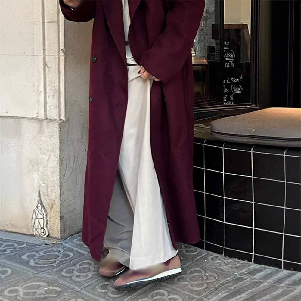 Damen Eleganter Oversize-Wollmantel mit Doppelknebelverschluss R&B