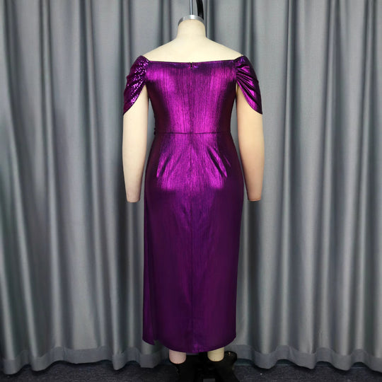 Damen glamouröses Abendkleid mit glänzendem Oberteil und eleganter Drapierung R&B
