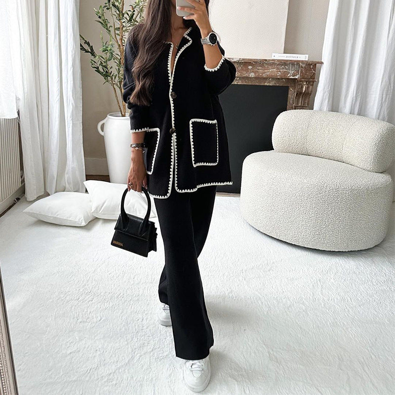 Damen modischer Cardigan-Anzug mit Kontrastnähten R&B