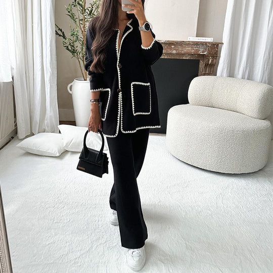 Damen modischer Cardigan-Anzug mit Kontrastnähten R&B