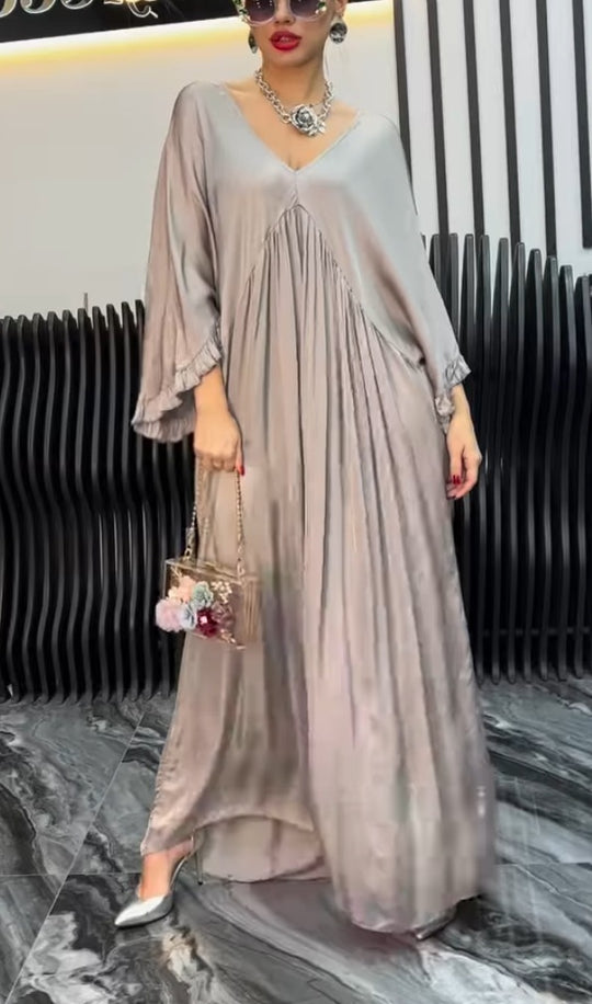 Damen Maxi-Kleid mit weit geschnittenem Design und elegantem V-Ausschnitt R&B